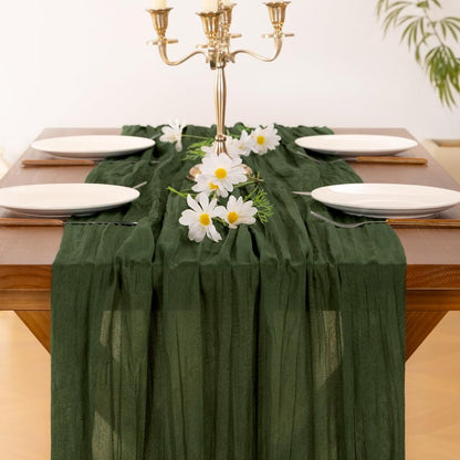 Socomi 3pcs Olive Green Summer Cheesecloth Table Runner Boho Rustic Gauze 120 inch 10FT Cheese Cloth Sheer Runner for Wedding Party Baby Shower Birthday Home Decor