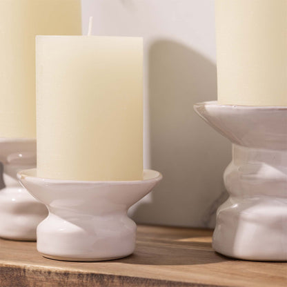 BASK Mottled Pillar Candles - Unscented Ivory Pillar Candles Set of 3 - Dripless, Smokeless for All Occasions