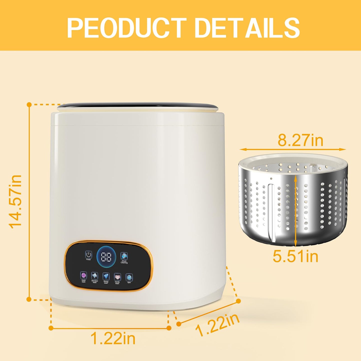 Portable Fully Automatic Washing Machine, 9L Compact Underwear Mini Washer with LCD Touch Control Screen, One-Touch Operation, Easy Installation, Ideal for Apartments, Dorms, RVs & Travel, 110V