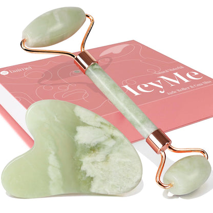 BAIMEI IcyMe Gua Sha & Jade Roller Facial Tools Face Roller and Gua Sha Set for Puffiness and Redness Reducing Skin Care Routine, Self Care Gift for Men Women - Green