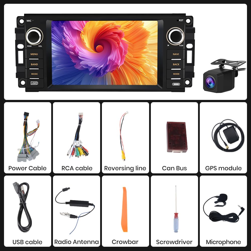 Doreon (2GB+64GB) Car Stereo for Jeep Wrangler JK 2007-2018 for Dodge Ram 1500 2009-2012, 7" Android 15 Radio with Wireless CarPlay Android Auto Button Light WiFi GPS Bluetooth FM AM SWC
