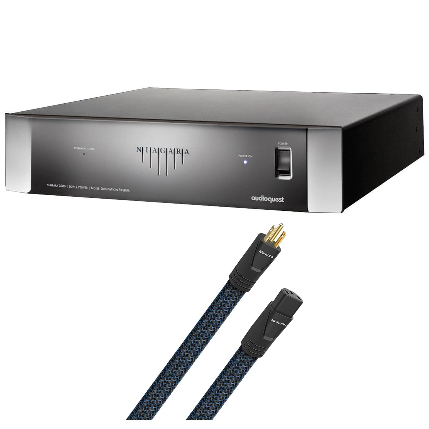 AudioQuest NIAGARA3000USA Low-Z Power Noise Dissipation AC Power Conditioner with an AudioQuest MONSOONUS01 1M Wind Series AC Power Cable (2020)