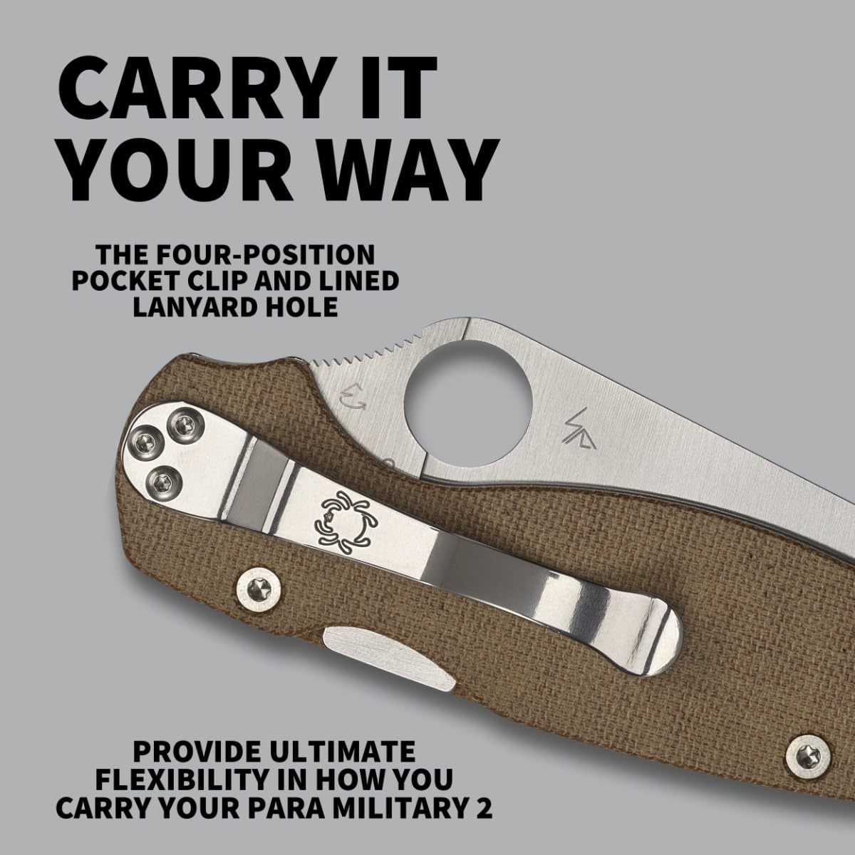 Spyderco Para Military 2 Folding Pocket Knife with 3.4" CPM Cru-Wear Steel Blade and Micarta Handle - EDC Knife for Men and Women, Perfect for Hunting, Tactical, Camping - PlainEdge - C81MPCW2