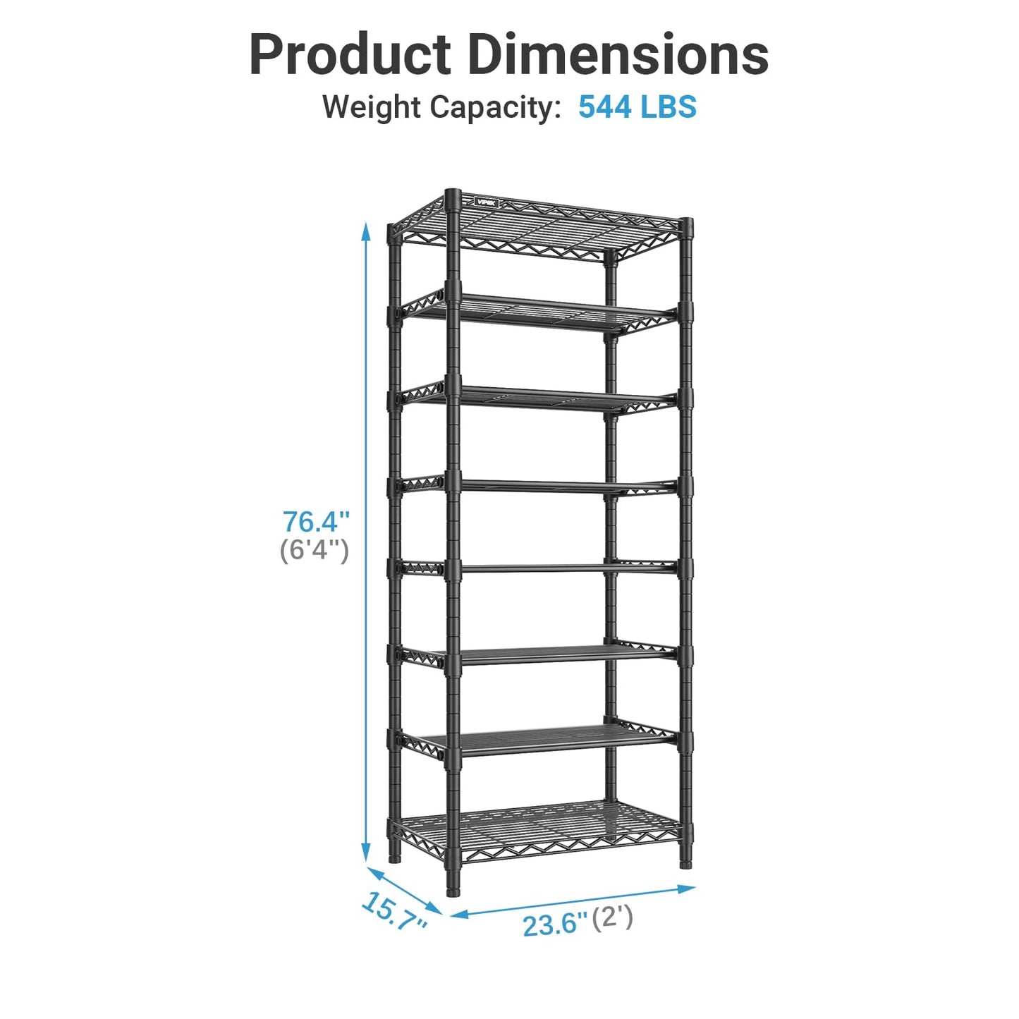 VIPEK S1 Shoe Rack, 8-Tier Metal Durable Shoe Organizer, Heavy Duty Large Capacity Up to 24 Pairs, Adjustable & Detachable Shoe Shelves for Entryway/Bedroom/Closet, Holds Up to 544 lbs, Black