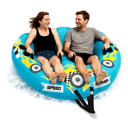 Serene Life Watersports Inflatable Towable Booster Tube - Two Person Water Boating Float Tow Raft, Inflatable Pull Boats/Tubes/Towables w/ Dual Seats, PVC Bladder, Foam Pad, Nylon Handles SLTOWBL10
