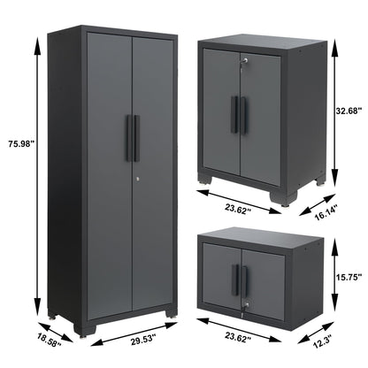 Torin 12 Piece Garage Storage Cabinet Set: Workshop Tool Organizer Chest with Lockers, Shelves and Wood Workbench, Black/Grey
