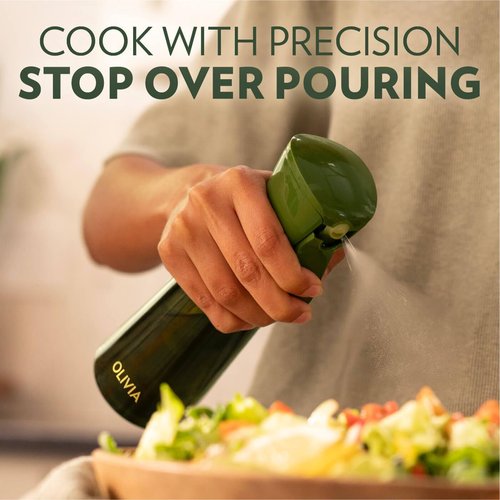FLAIROSOL OLIVIA Oil Sprayer - 200ml Glass Cooking Spray Bottle with Portion Control | Green & Gold Design
