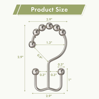 Amazer Shower Curtain Hooks - 12PCS Rust-Resistant Metal Double Rings for Smooth Rolling | Nickel Finish