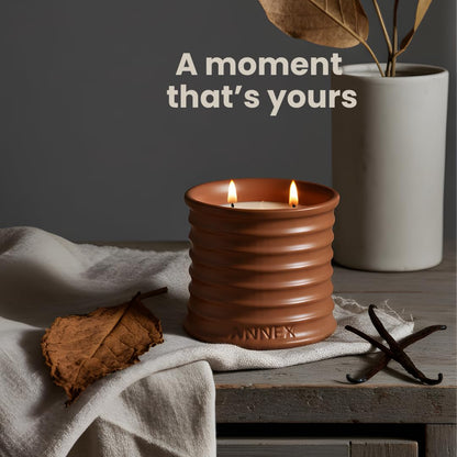 Annex Tobacco, Vanilla & Amber Luxury Scented Candle - 8oz Handmade Ceramic Jar Candle - 50hr Clean Burn, 100% Non-Toxic Soy Wax, Aesthetic Home Decor Winter Gift for Men & Women - Oud & Sandalwood