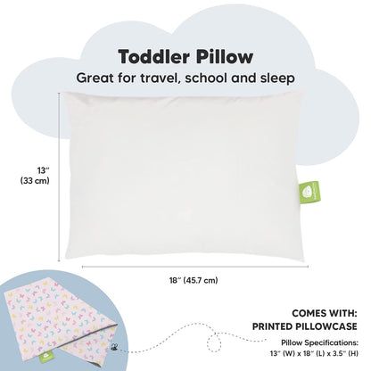My Little Dreamy Toddler Pillow - Soft Organic Cotton Travel Pillow with Case, 13x18, Machine Washable, Ages 2-5 (Flutter)