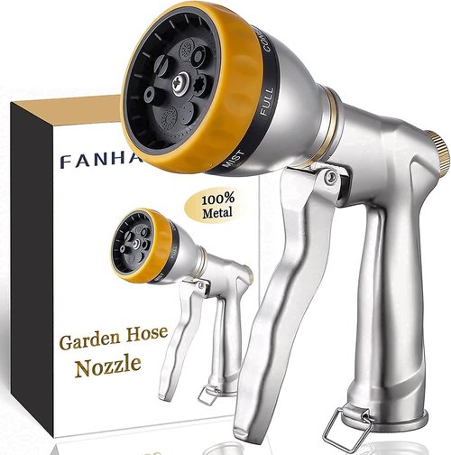 FANHAO Heavy-Duty Garden Hose Nozzle - Adjustable Spray Patterns | Durable Metal Construction
