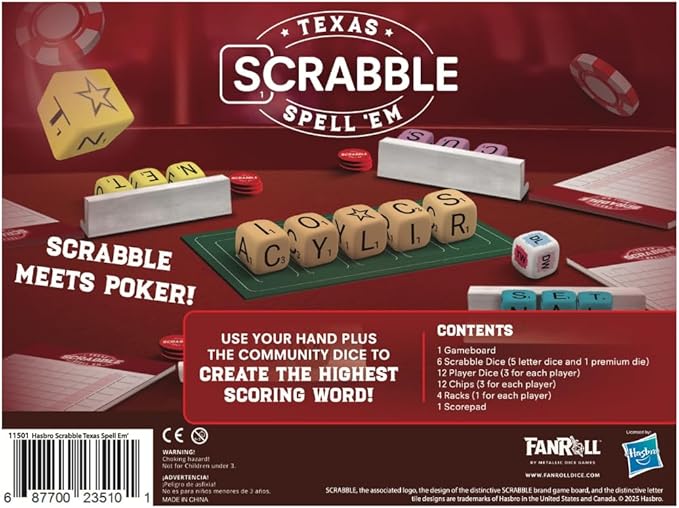 Fanroll Scrabble Texas Spell Em Board Game Scrabble Meets Texas Hold 'Em Poker with Dice!