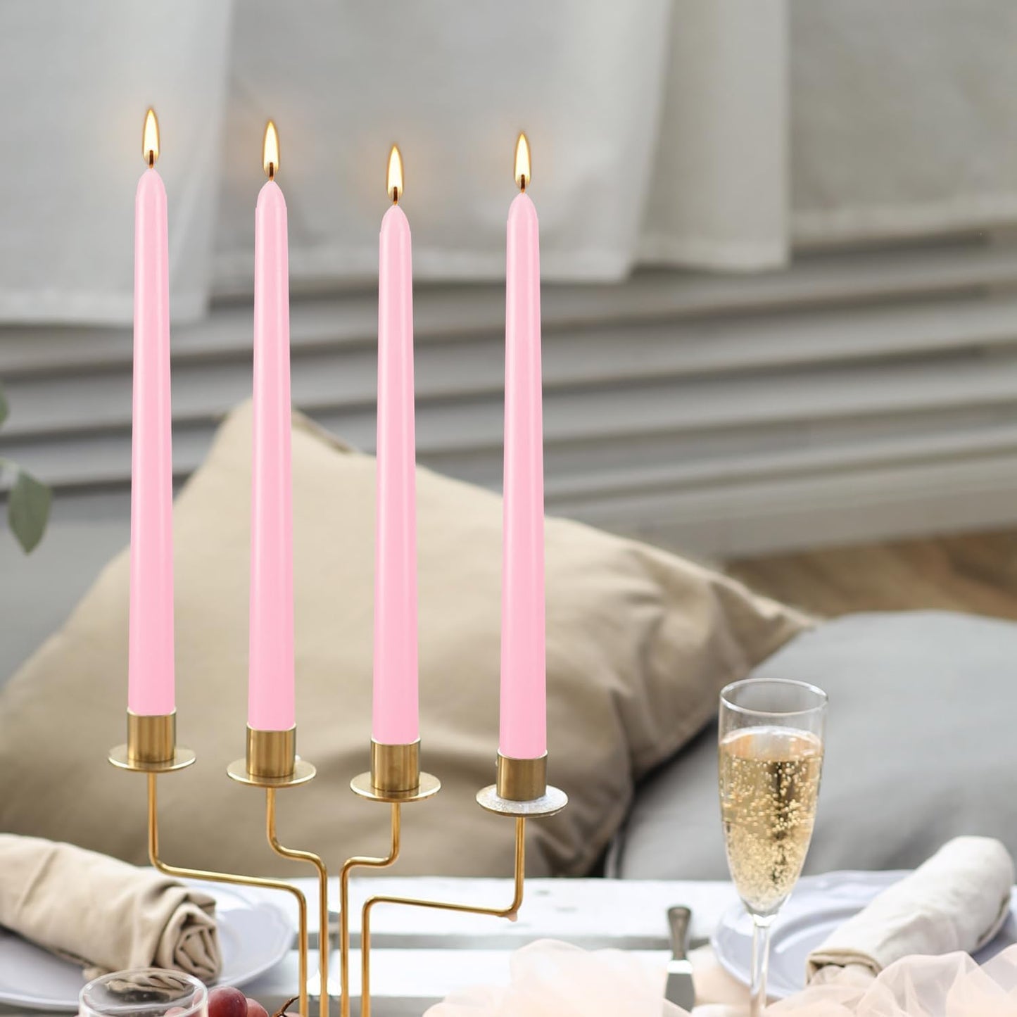 YOROXRG 24 Pack Pink Taper Candles, 7-8 Hours Burn Time, Unscented, Smokeless and Dripless, 0.75 x 10 Inch Dinner Candle Set for Valentine's Day,Household, Wedding, Party and Home Décor Candlesticks