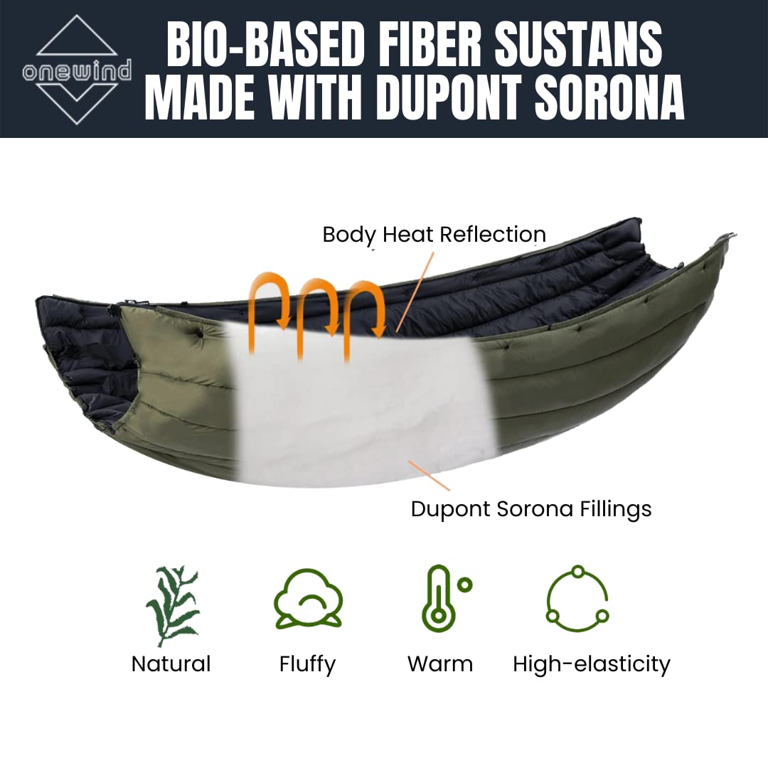 Onewind 11' Camping Hammock with Hammock Underquilt, Full Length, Lightweight and Portable Camping Sleep System, OD Green