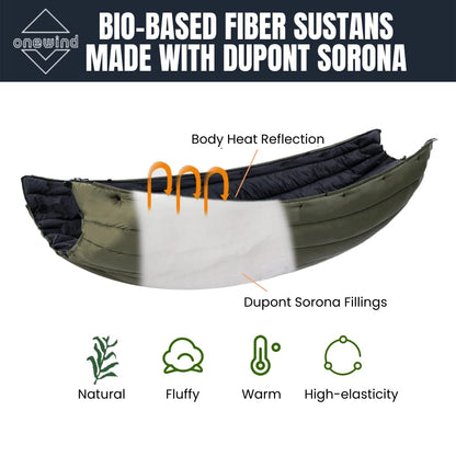 Onewind 11' Camping Hammock with Hammock Underquilt, Full Length, Lightweight and Portable Camping Sleep System, OD Green