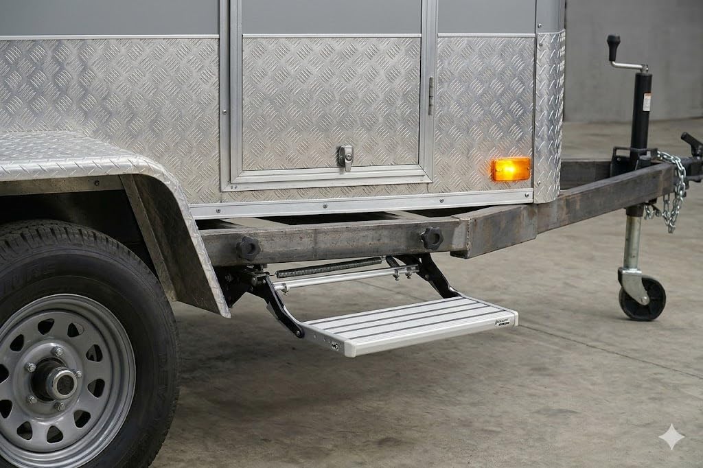 GEARFLAG Manual RV Step – Folding Aluminum Entry Step with Anti-Slip Surface, 440 lbs Capacity – for Camper, Trailer, Motorhome