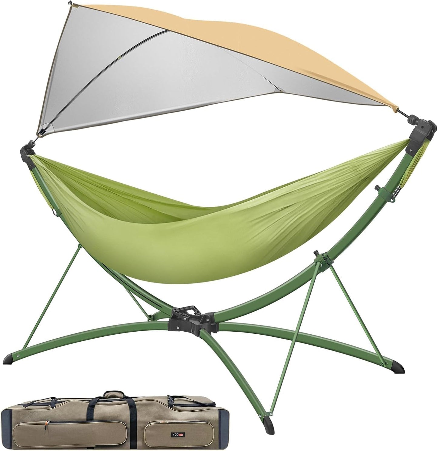 Portable Outdoor Hammock with Quick-Fold Stand,Adjustable Sunshade,Waterproof & UV-Resistant,Heavy-Duty 550lb Capacity,Travel 2-Person Hammock with Storage Bag for Camping,Backyard,Beach,Patio,Indoor