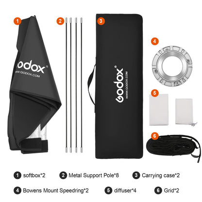 Godox 13 x 63 inch Strip Beehive Honeycomd Grid Softbox with Bowens Mount Speedring Compatible for Godox Studio Flash and Other Strobe Lighting&Carry Bag(2PCS) (35 x 160cm)