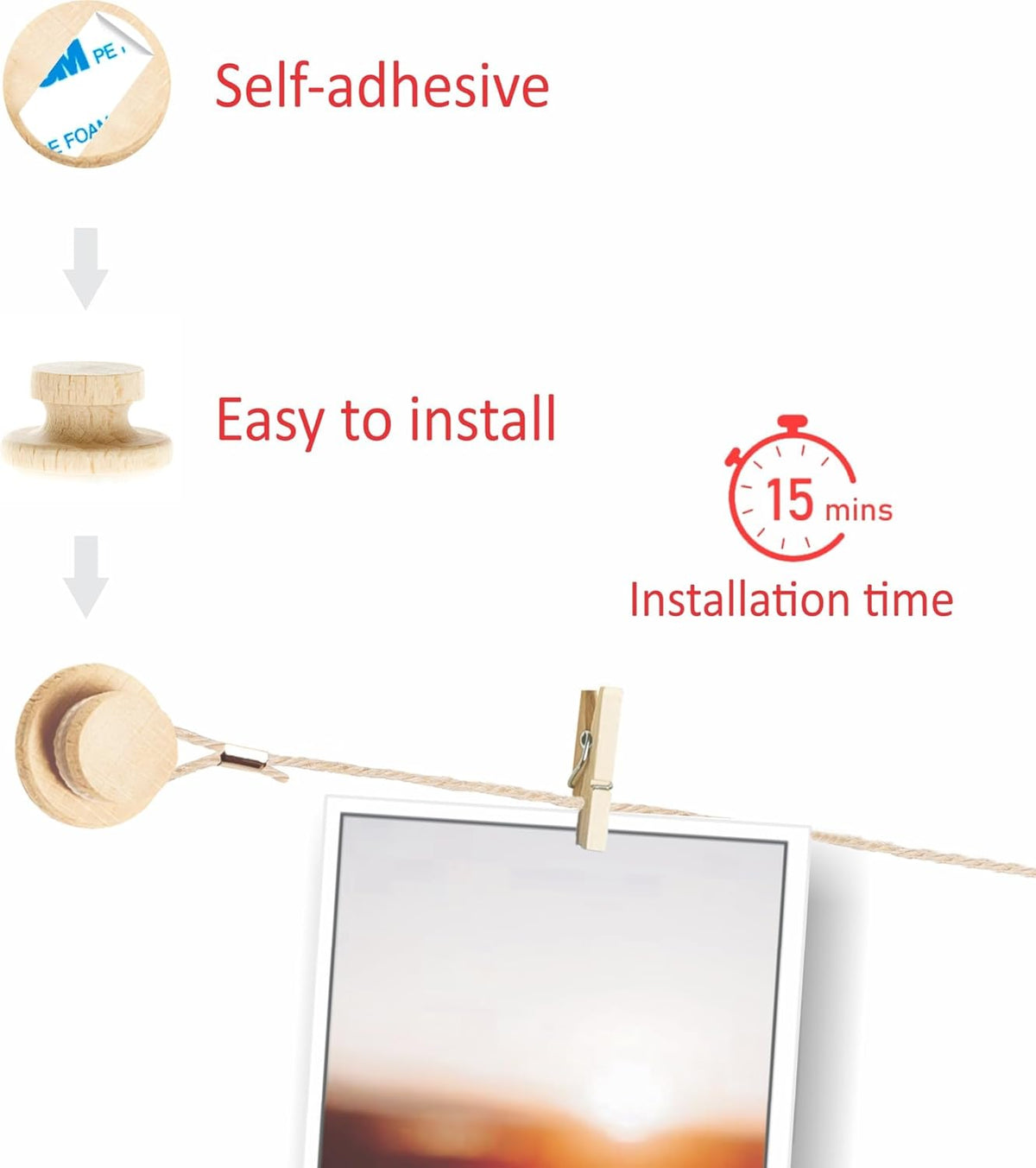 Room Wall Decor | Skiennix Hanging Photo Display - Sculptural Picture Frames Collage - 30 Clips, 5 Strings