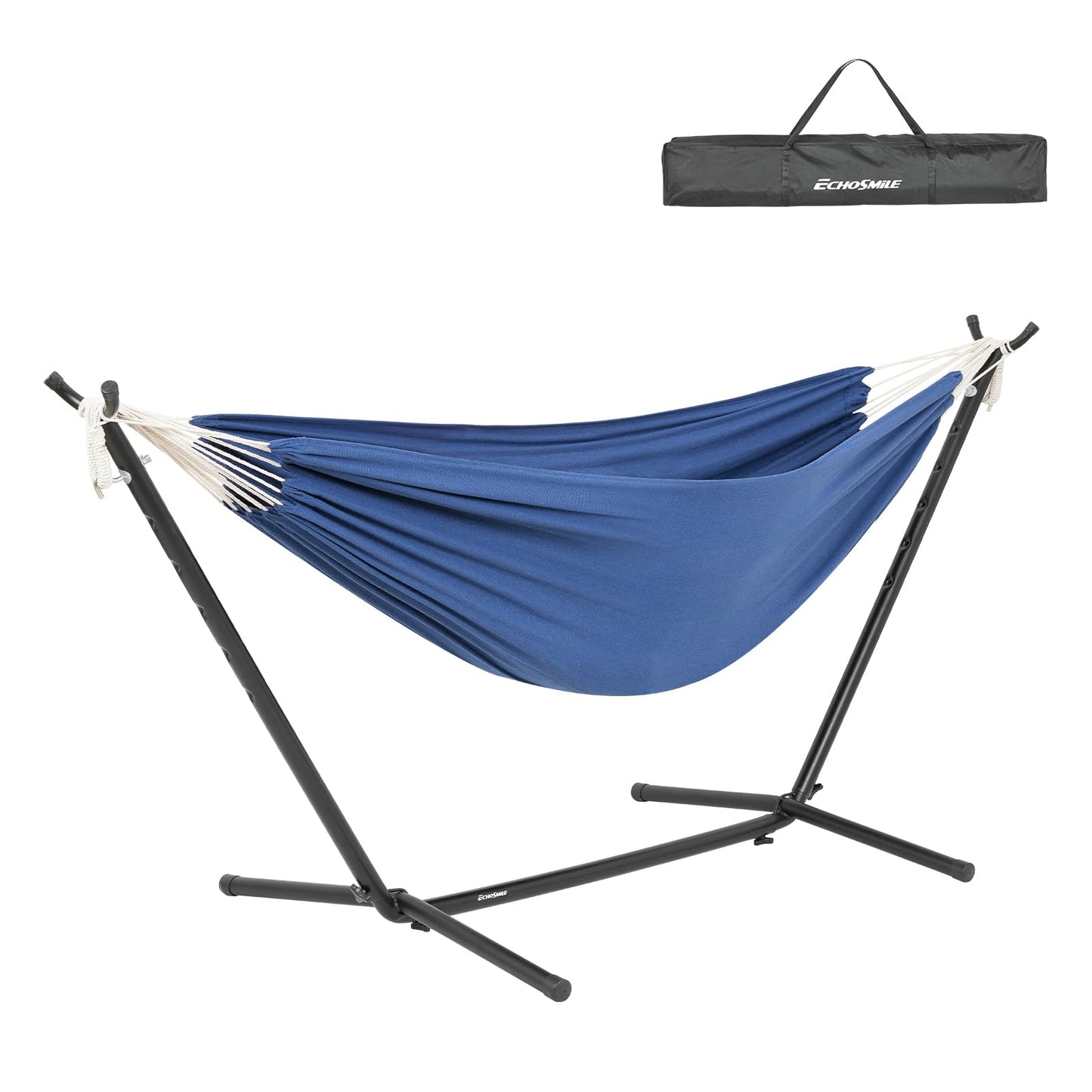 EchoSmile Double Hammock with Detachable Stand - 480 lbs Heavy Duty 2 Person Adjustable Hooks Indoor Outdoor Stand Hammock Durable Steel Frame, Blue
