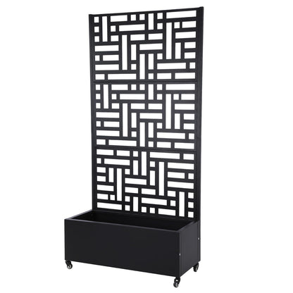 ASIEIT Metal Planter Box with Trellis Standing Planter Box for Climbing Plants/Vines Raised Garden Bed On Wheels 70.87x35.43x15.75 Inch (02)