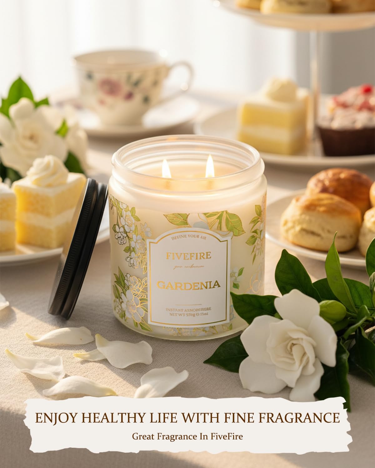 Gardenia Scented Candles for Bedroom, 13oz Natural Soy Wax 2-Wick Jar, Up to 76-Hour Clean Burn, Creamy White Floral Home Fragrance, Gift for Women Men