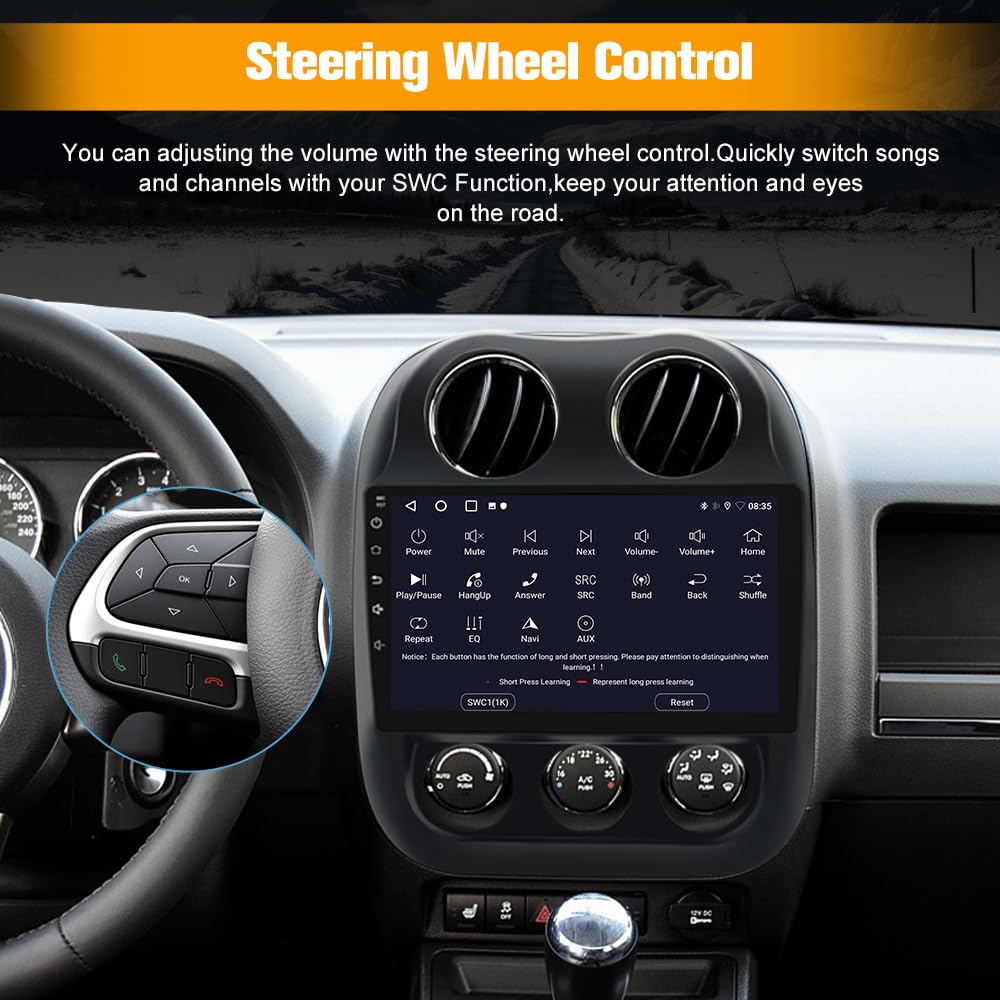 Junsun 4G+64G 10 inch Touch Screen Car Radio Stereo for Jeep Compass Patriot 2010-2016 Android 13 CarPlay Android Auto Bluetooth with GPS Navigation