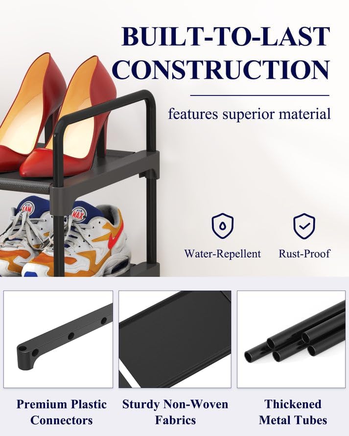 Kitsure Shoe Rack - Sturdy Space-Saving Shoe Storage for Entryway | 27.6" Wide, Black