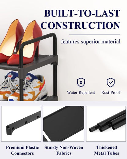 Kitsure Shoe Rack - Sturdy Space-Saving Shoe Storage for Entryway | 27.6" Wide, Black