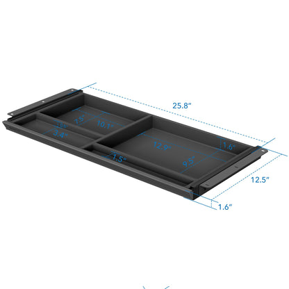 Mount-It! Under Desk Drawer with 4 Compartments, Deep Low-Profile Slide-Out Storage Organizer, 25.8″ x 12.5″ x 1.6″, Smooth Glide Pull-Out Tray for Traditional & Single Motor Standing Desks, Black
