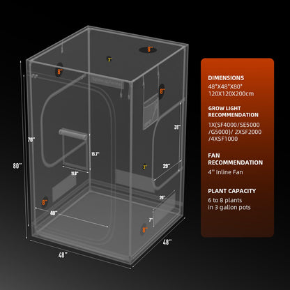 Spider Farmer 4x4 Grow Tent, 48"x48"x80", with Hook for Controller, Enlarged View Window, 1680D Thicken Mylar Canvas, Removable Floor Tray for Indoor Hydroponic Growing for SF4000, SE5000, G5000