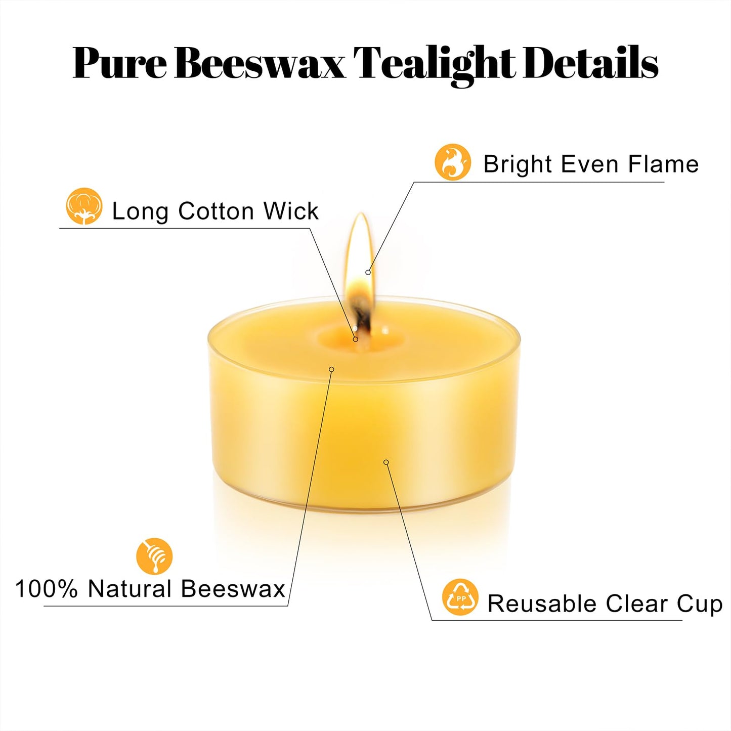 Beeswax Tealight Candles, Natural Beeswax Candles Bulk (4-5 Hour Burn), Handmade Organic Tea Lights, Honey Aroma Pure Beeswax Tea Candle, 25 Packs