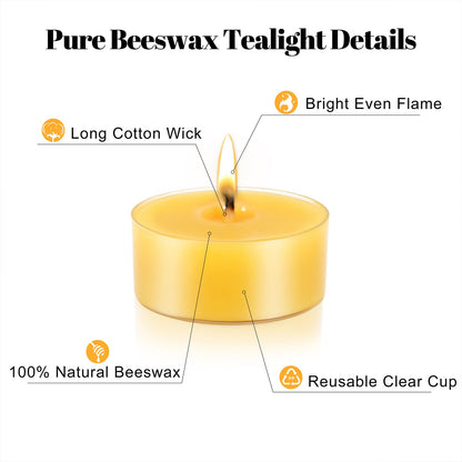 Beeswax Tealight Candles, Natural Beeswax Candles Bulk (4-5 Hour Burn), Handmade Organic Tea Lights, Honey Aroma Pure Beeswax Tea Candle, 25 Packs
