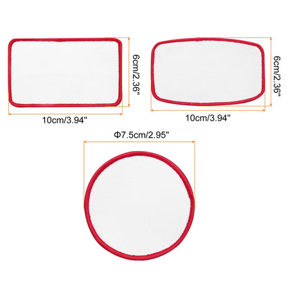 MECCANIXITY 30pcs Sublimation Patch Blank, 3 Shape Fabric Iron-on Blank Heat Transfer Repair Patch for DIY Crafts Caps Clothes, White with Red Border