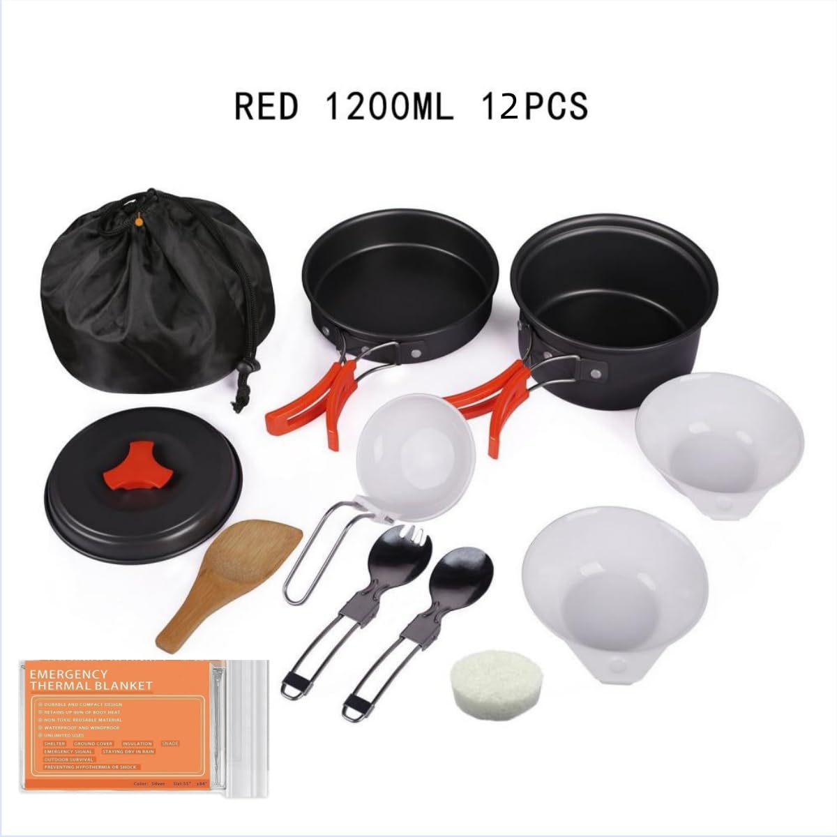 Voyage Living 12 PCS Lightweight Camping Cookware Set – Non-Stick Pots, Pans & Utensils for Backpacking, Hiking – Compact Mess Kit for 1-2 People, Gift with Emergency Blanket