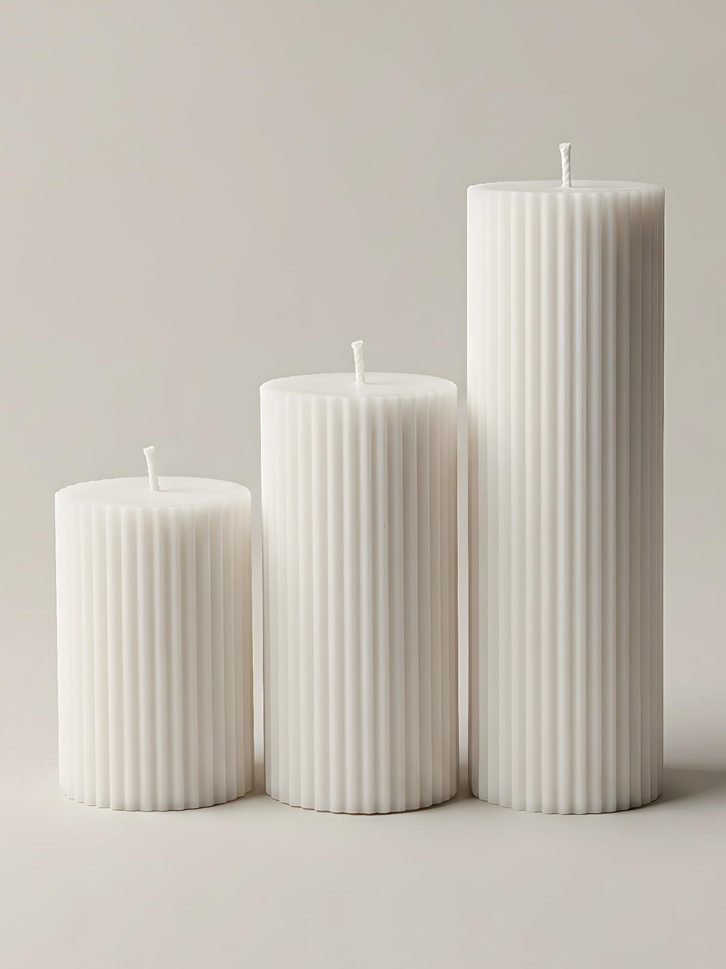 LAWA Roman Handmade Tall Ribbed Pillar Candle - Beautiful Scented Soy Wax Stripped Dinner Candle | Classic Aesthetic Decoration Set | Housewarming Gift | Home Room Shelf Decor Idea - White (Set of 3)