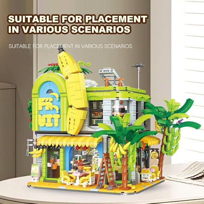 Banana Shop Building Blocks MOC Creative Fruit Store Architecture Toy Set with LED Light STEM Construction Toy Gift Idea for Adults &amp Teens(2165 PCS)
