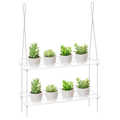 Sumerflos 2-Tier Acrylic Window Boxes Plant Shelves for Window of Kitchen, Bedroom, Living Room, 16 Inch Wall Flower Double Hanger Boxes Adjustable Hanging Shelves for Indoor Plants, Succulents