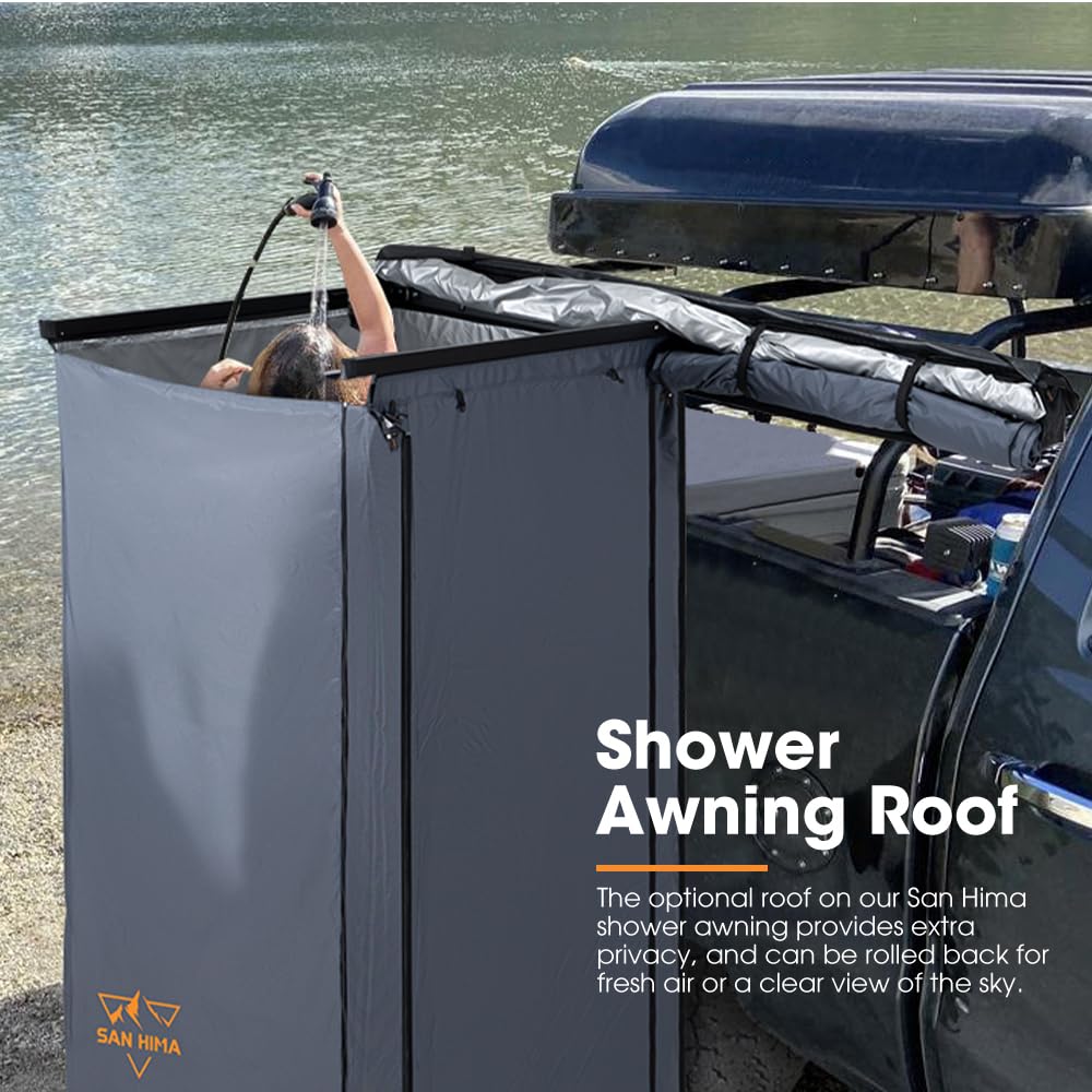 SanHima 2 Room Awning Shower Tent with Roof - Car Side Shower Room w/LED Light, Camping Waterproof Portable Privacy Shelter Bathroom Overland, Gray