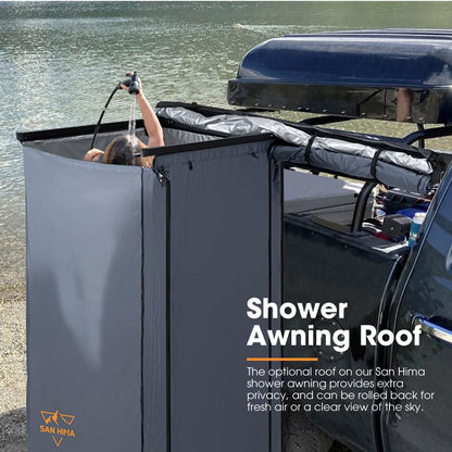SanHima 2 Room Awning Shower Tent with Roof - Car Side Shower Room w/LED Light, Camping Waterproof Portable Privacy Shelter Bathroom Overland, Gray