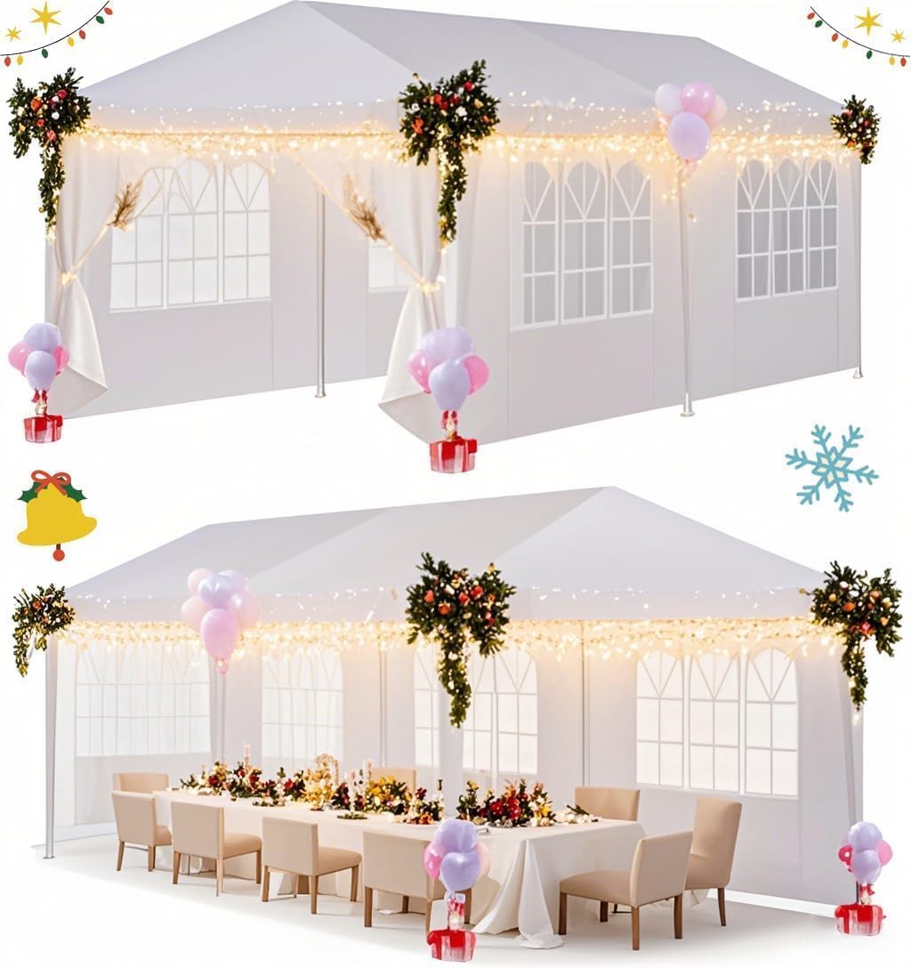 HOTEEL 10x20FT Party Tent with 6 Removable Sidewalls for Parties, Waterproof Carpas para Fiestas, Weddings, BBQ, Outdoor Large Event Canopy, Patio Camping Gazebo, White