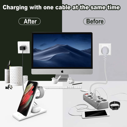 Wireless Charging Station for Samsung Wireless Charger Galaxy Watch 8/7/6/5/4/3 Active 2/1 Stand Galaxy S25 Ultra/S25/S24/S23/S22/S21/Note20/10 Z Fold Flip 7 Galaxy Buds3/2 Pro/Live Multiple Devices