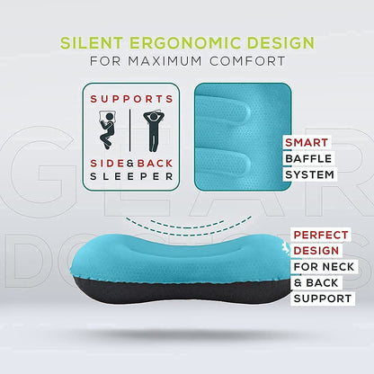 Gear Doctors Ultralight 17oz Apollo-Air Sleeping pad + Teal Anti Slip Camping Pillow Duo, 5.2 R-Value 4 Season Air Mattress with Ergonomic Ultralight Pillow The Size of A Soda Can