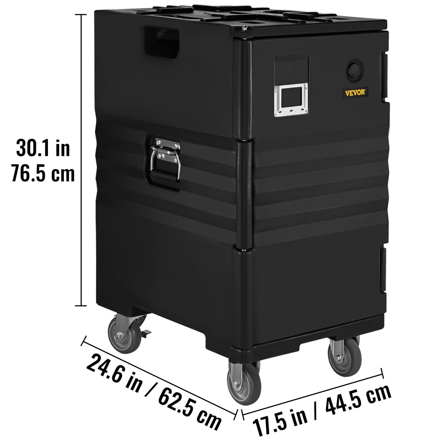 VEVOR Insulated Food Pan Carrier, 127 Qt Hot Box for Catering, LLDPE Food Box Carrier w/Double Buckles, Front Loading Food Warmer w/Handles, End Loader w/Wheels for Restaurant, Canteen, etc. Black