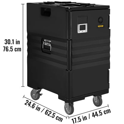 VEVOR Insulated Food Pan Carrier, 127 Qt Hot Box for Catering, LLDPE Food Box Carrier w/Double Buckles, Front Loading Food Warmer w/Handles, End Loader w/Wheels for Restaurant, Canteen, etc. Black