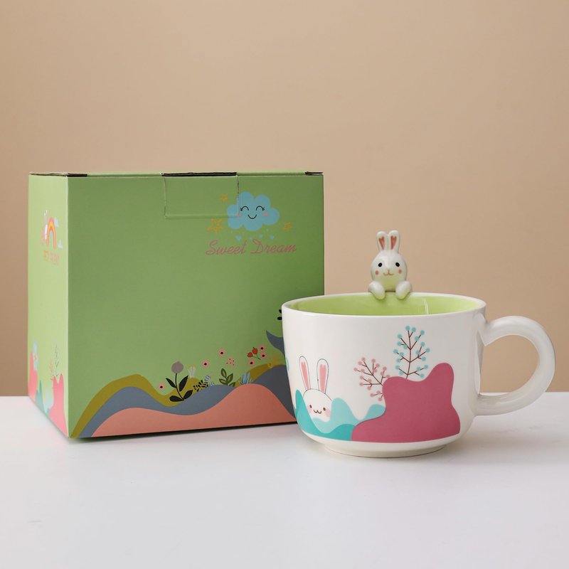 lpylxingyan 10oz Cute 3D Animal Coffee Mugs: Funny Handmade Ceramics Cups with Rabbit, Cow, Sloth, Fox, Lion for Kids Gift. (rabbit for easter day)