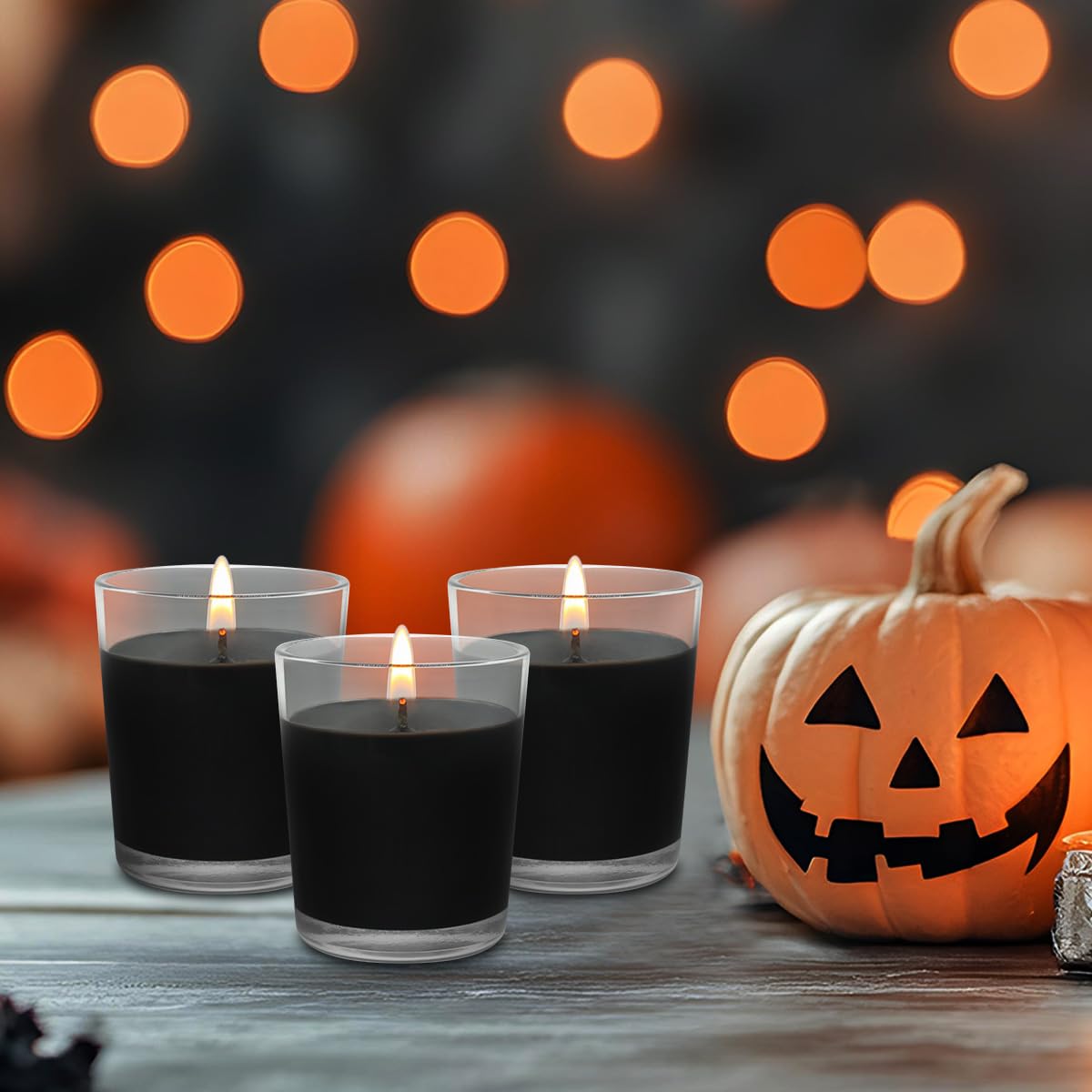 Set of 6 Black Votive Candles, Clear Glass Filled Unscented Soy Wax Candle for Home Décor Weddings Spa Holidays Party and DIY