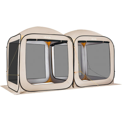 VEVOR Pop up Screen House Tent, 12 x 6 ft, 2 in 1 Screen Gazebo, Portable Screened in Canopy with Carry Bag, Netting Sides, Ground Stakes, for Garden, Patio, Backyard, and Outdoor Activities, Beige