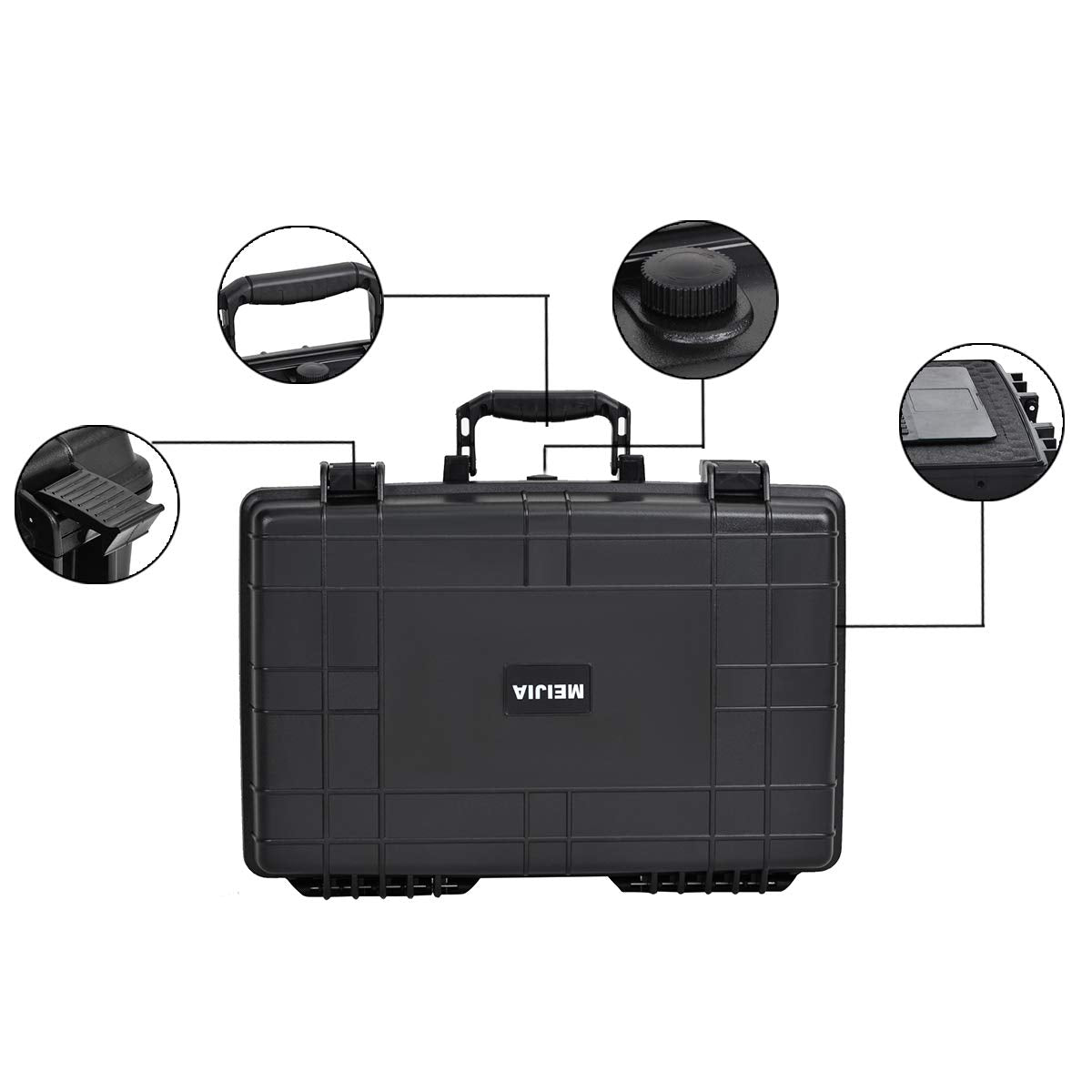 MEIJIA Portable Waterproof Protective Case,Hard Camera Case,Customized Fit Foam Inserted, Elegant Black,Fit for Camera, Equipments, Lens,Drones,19.78“X15.77"x7.41" (Black)