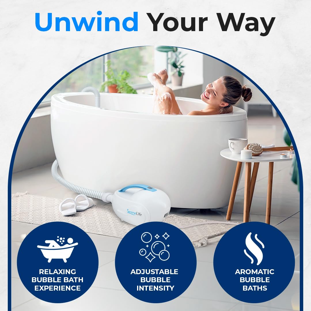 Portable Spa Bubble Bath Massager - Thermal Spa Waterproof Non-slip Mat with Suction Cup Bottom, Motorized Air Pump & Adjustable Bubble Settings - Remote Control Included - Serenelife PHSPAMT22